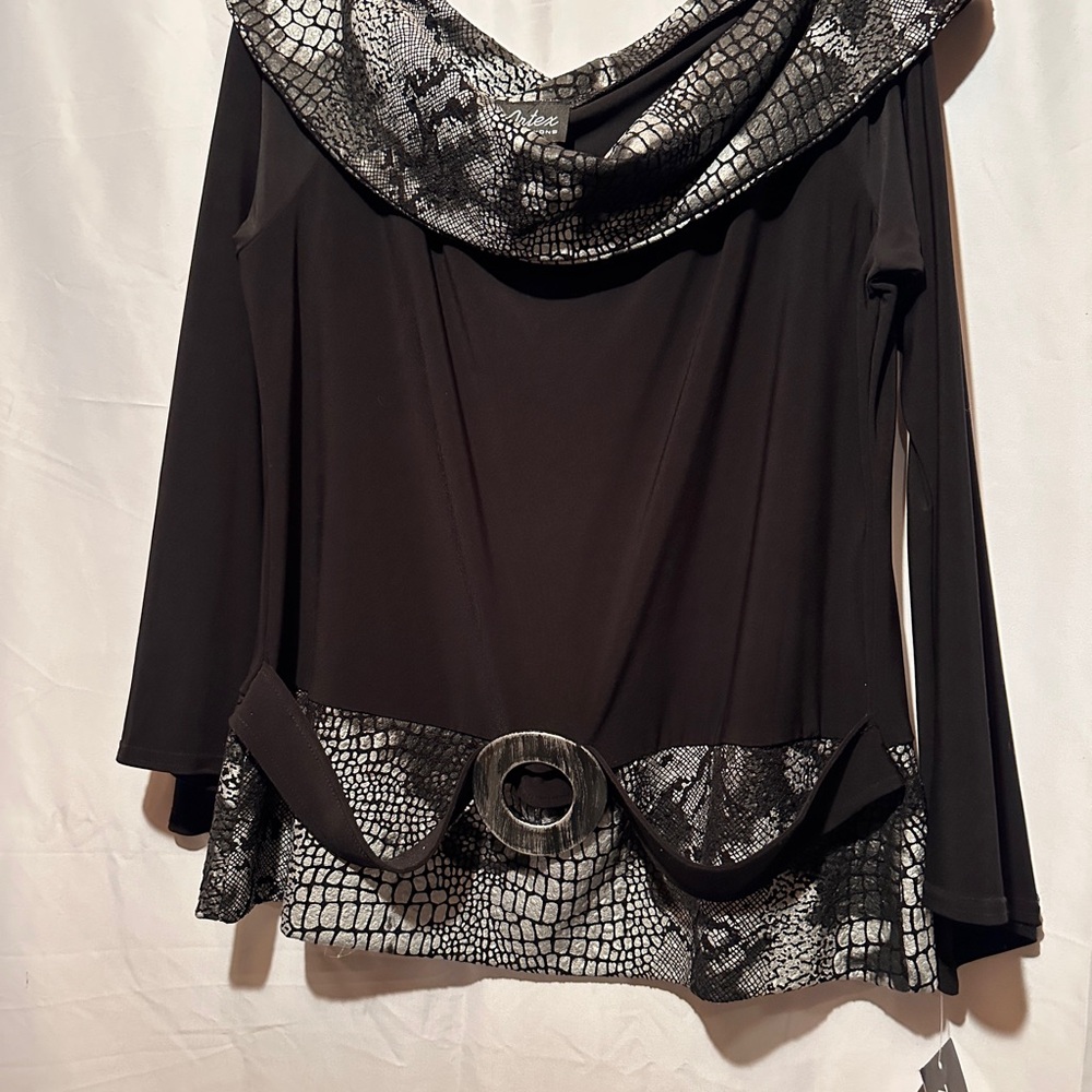 Valerie Stevens Asymmetrical Black and Silver Embellished Blouse